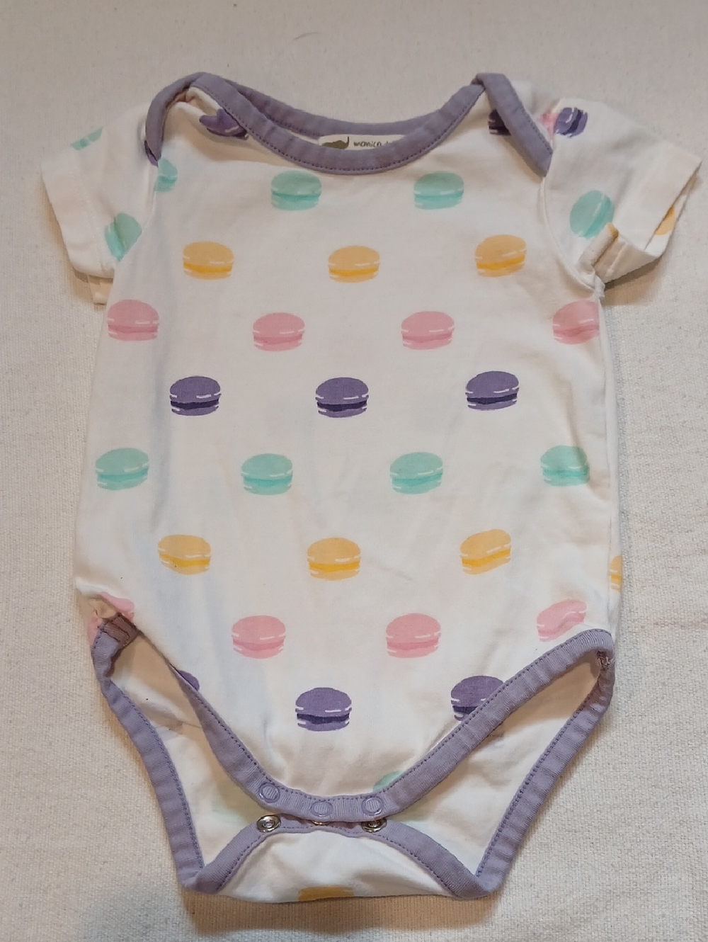 Monica + Andy Baby Macaron Print One-Piece Bodysuit with Purple Trim